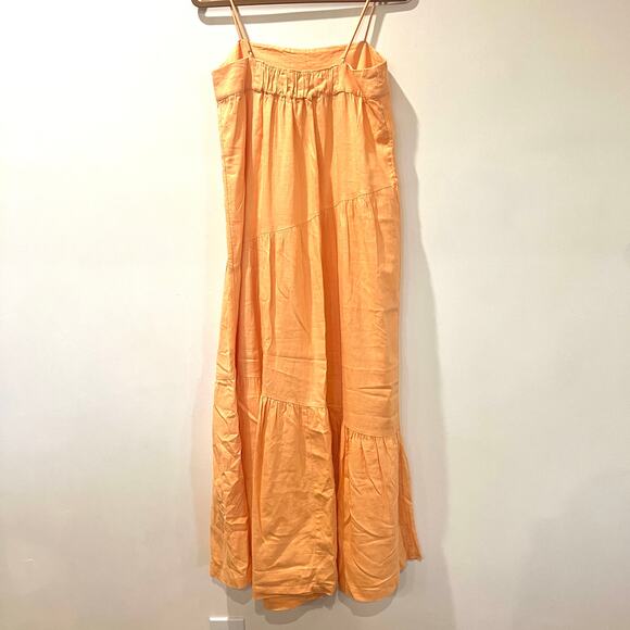 Abercrombie & Fitch Linen Blend Tiered Maxi Dress Medium Petite Cantalope Orange - Picture 3 of 9